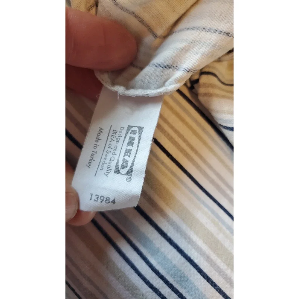 Ikea Striped Duvet Cover Set White Navy Tan Blue with 2 Pillowcases 80x92